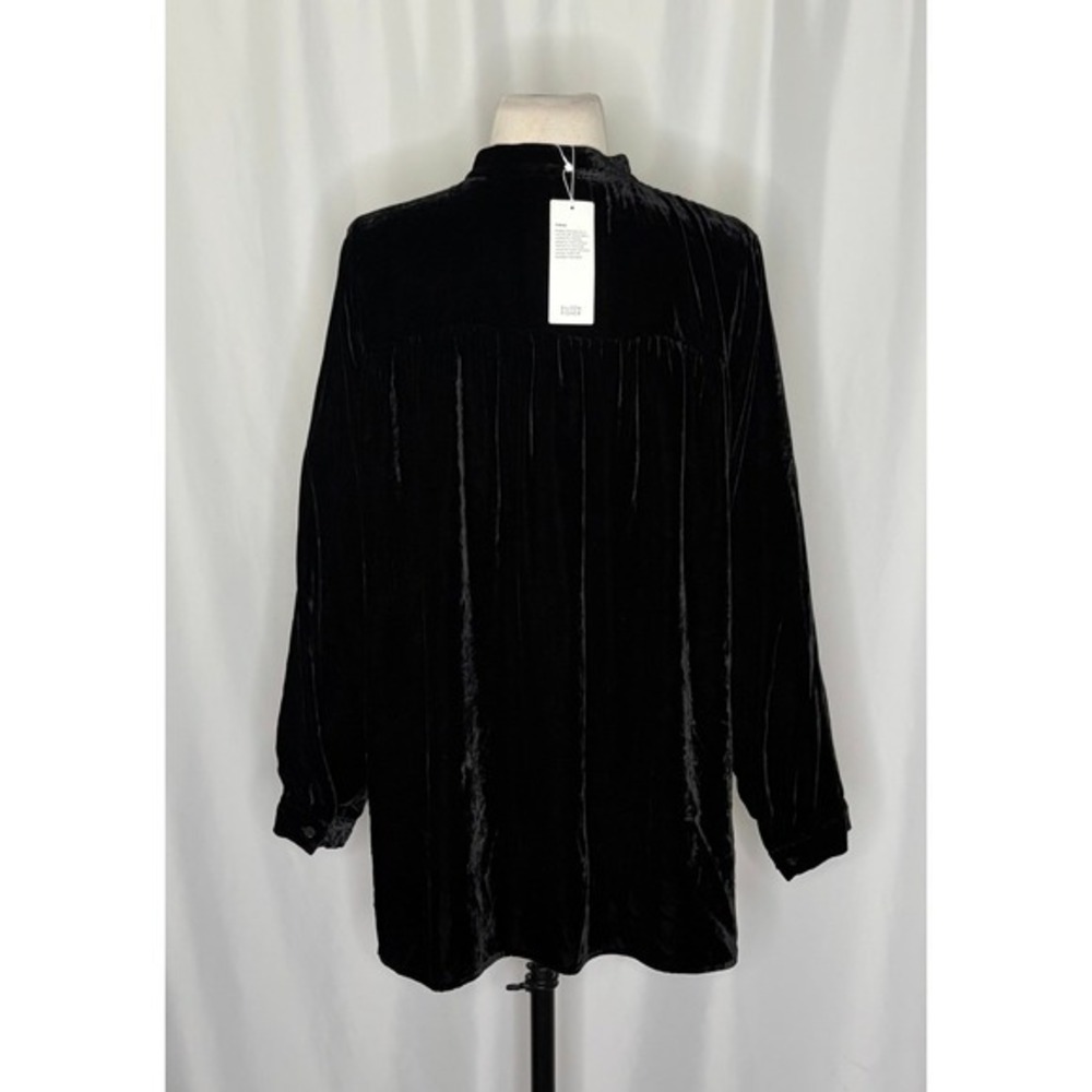 NWT! EILEEN FISHER Silk Velvet Mandarin Collar Top Buttondown Black Large Petite - Picture 8 of 14
